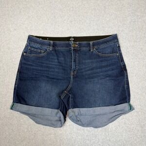 LuLaRoe Denim Shorts Blue Cuffed Waistband Elastic Size 40 (20-21W)
